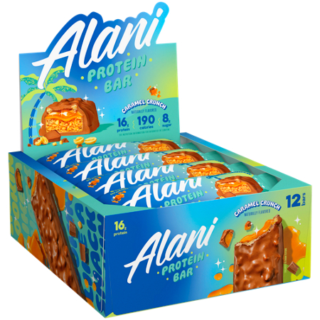 Alani Protein Bar Caramel Crunch box front