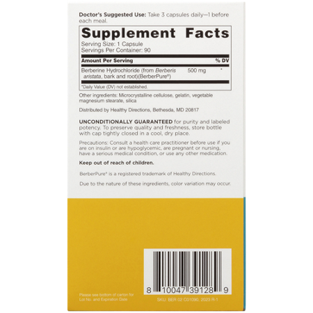 Supplement Facts label for Doctors Preferred Berberine Clinical Grade