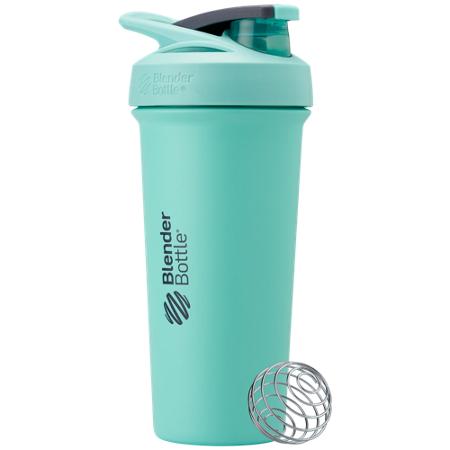 BlenderBottle Strada Sleek Seafoam bottle with Wire Whisk BlenderBall front