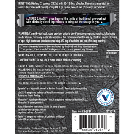 Directions for BodyTech Elite Altered Savage Preworkout Blackberry Punch