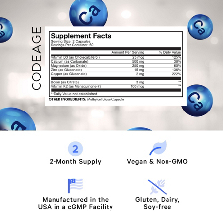 Supplement Facts label for Codeage Calcium Pro+ supplement