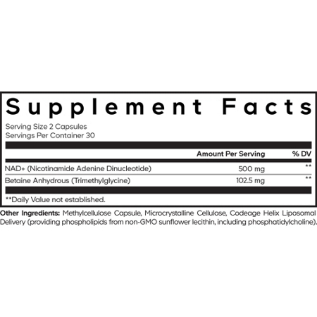 Supplement Facts label for Codeage NAD+ Capsules