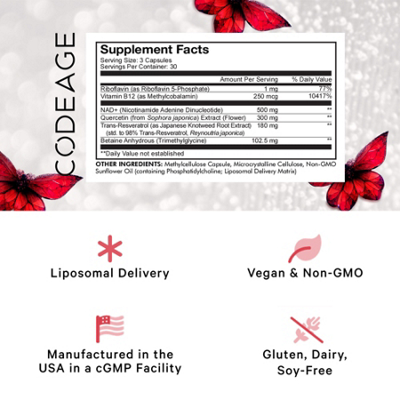 Supplement Facts label for Liposomal NAD Plus Ultra capsules