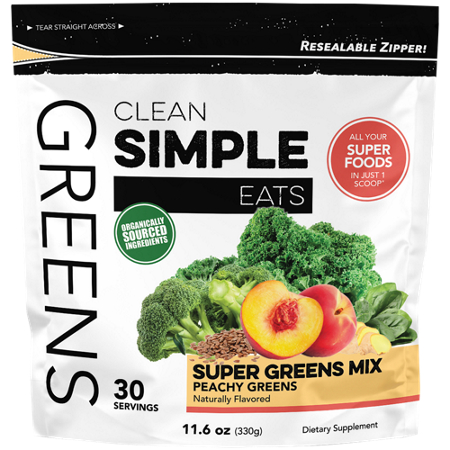 Clean Simple Eats Peachy Greens Superfood Powder Mix bag front