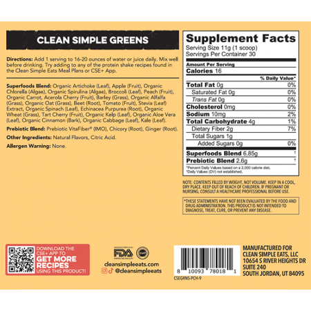 Directions for Clean Simple Eats Greens Superfood Powder Mix Peachy Greens