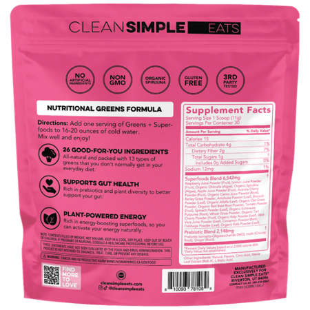 Directions for Clean Simple Eats Greens Superfood Powder Mix Raspberry Lemonade