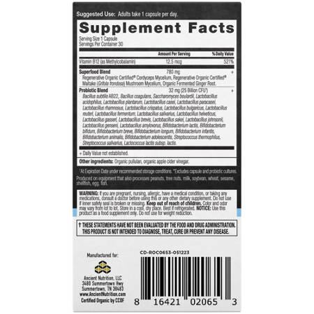 Supplement Facts for Ancient Nutrition Probiotics Capsules
