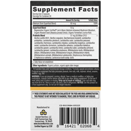 Supplement Facts label for Gut Recovery Probiotics 50B CFUs