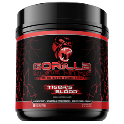 Gorilla Mode Nitric – Stimulant-Free Pre-Workout Formula – Tiger's Blood (1.54 lbs./40 Servings)