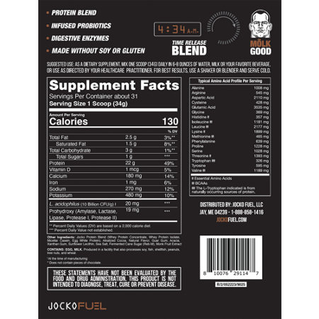 JOCKO FUEL Molk Protein Powder Label - Chocolate Flavor
