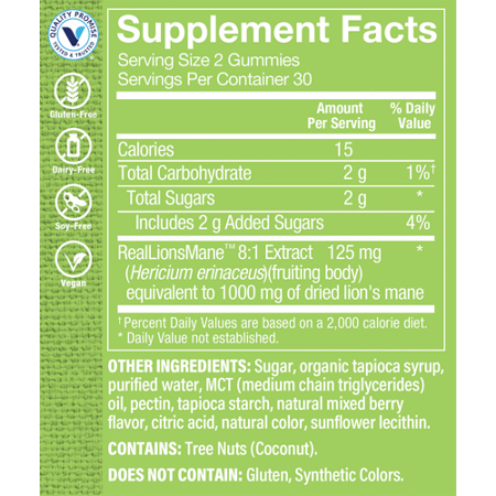 Lions Mane Gummies Supplement Label
