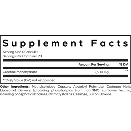 Supplement Facts label for Liposomal Creatine Monohydrate capsules 2500 MG