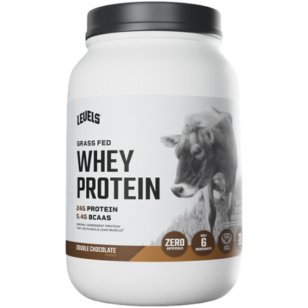 Levels Nutrition Grass Fed Whey Protein double chocolate container front