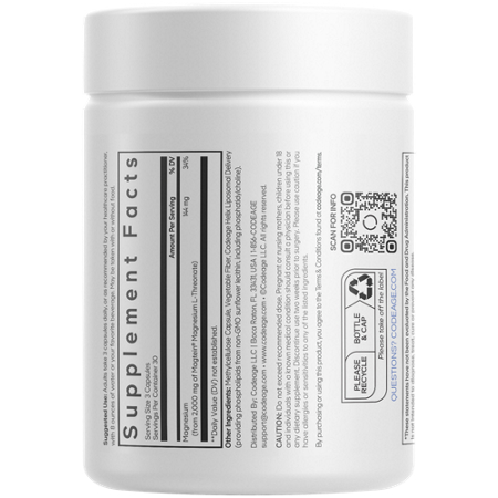 Supplement Facts label for Liposomal Magnesium L Threonate Capsules