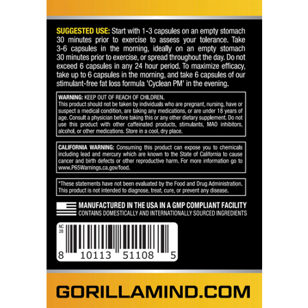 Gorilla Mind Cyclean AM Stimulant Fat Loss Formula Directions