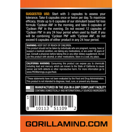 Directions for Gorilla Mind Cyclean PM Stimulant-Free Fat Loss Formula capsules