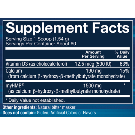 Supplement Facts label for BodyTech HMB and Vitamin D3 Powder