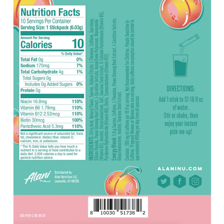 Alani Nu Energy Drink Mix Juicy Peach label