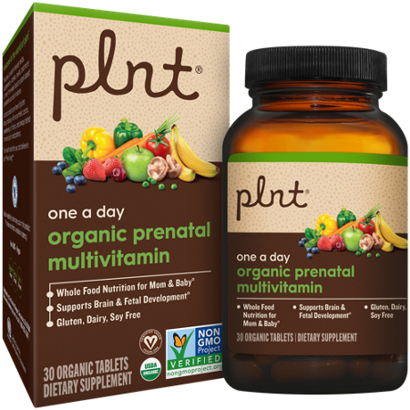 plnt Organic Prenatal Multivitamin box and bottle front