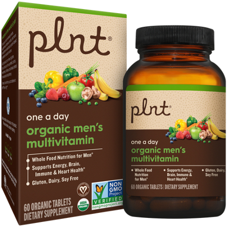 plnt Organic Men's Multivitamin box and bottle front
