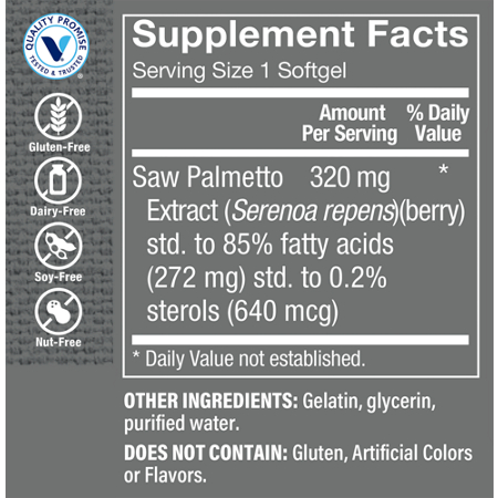 Saw Palmetto Extract 320 MG Supplement Label