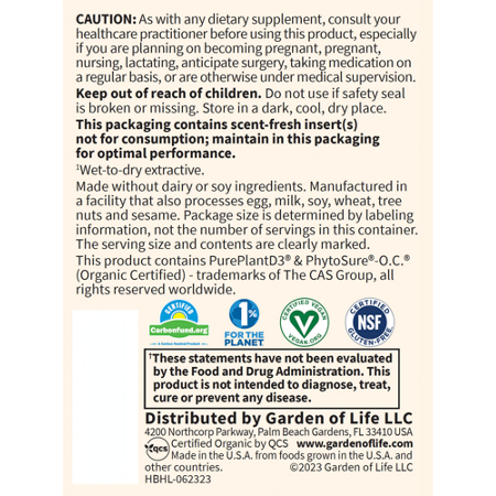 Garden of Life Organic Brain Health with Lion's Mane label