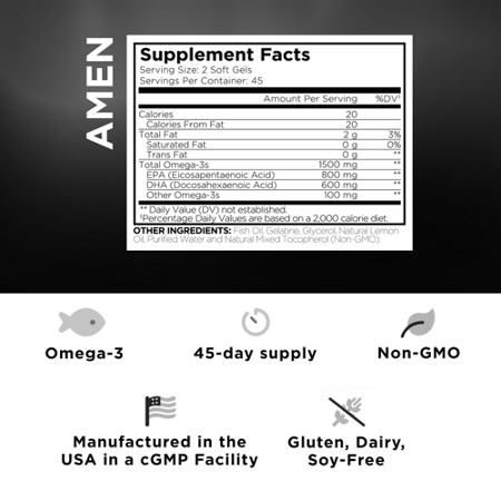 Supplement Facts label for Omega-3 Fish Oil 1500 MG