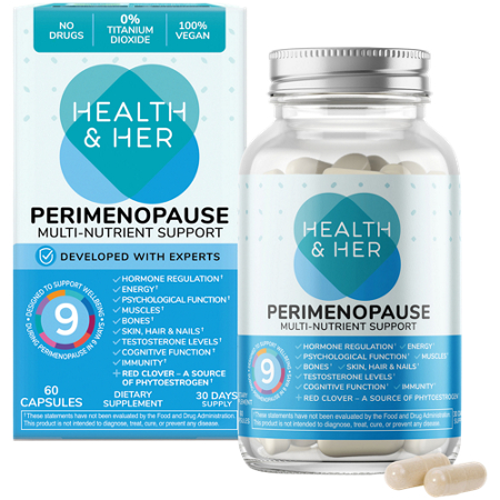 Perimenopause Support capsules: box and bottle front