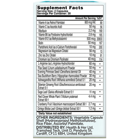 Supplement Facts label for Menopause Support capsules