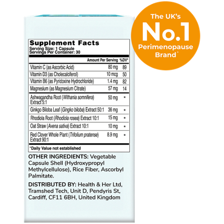 Supplement Facts label for Health and Her Capsules