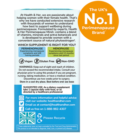 Health and Her Peri Mind+ Multi-Nutrient Support box back