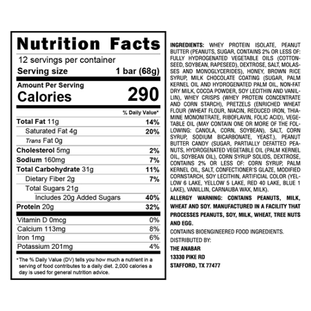 Anabar High Protein Candy Bar Label: Milk Chocolate Cookie