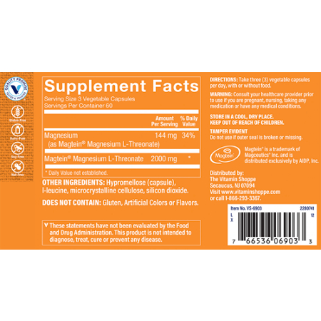 Supplement Facts for Magnesium L-Threonate Capsules