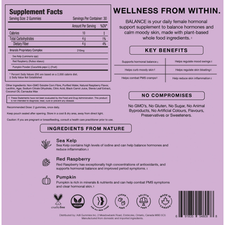 Supplement Facts label for Imarais BALANCE Gummies
