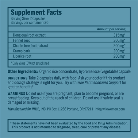 Supplement Facts for Wile Inc 40+ Period Support