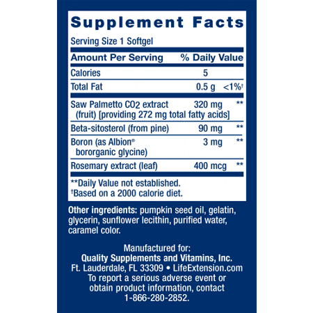 Label of Life Extension Palmetto Guard Supplement
