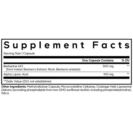 Supplement Facts label for Berberine Phytosome+ capsules 500 MG