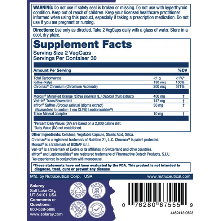 Supplement Facts label for Solaray Her Life STAGES PostMenopause