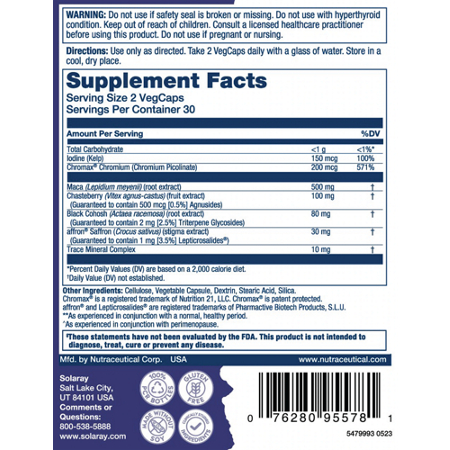 Supplement Facts label for Solaray Her Life STAGES Perimenopause Capsules