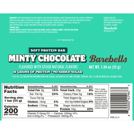 Barebells Soft Protein Bar Minty Chocolate label view 3