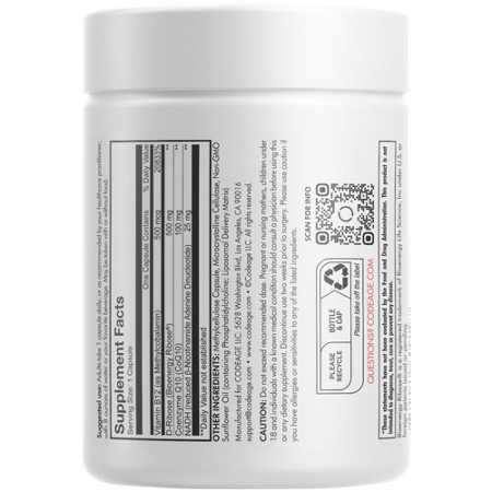 Supplement Facts label for Liposomal NADH+ with B12, D-Ribose, CoQ10