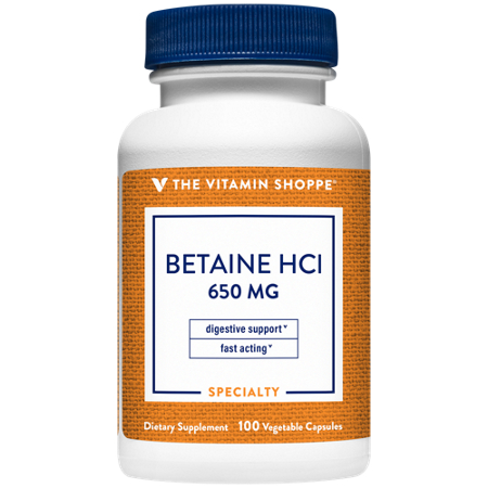 The Vitamin Shoppe Betaine HCl Vegetable Capsules 650 MG bottle front