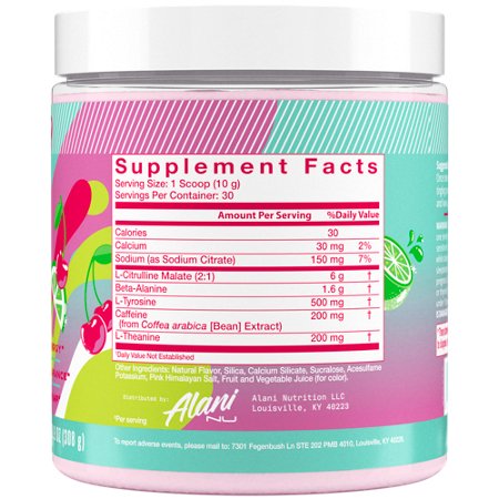 Supplement Facts for Alani Nu Pre-Workout Cherry Twist