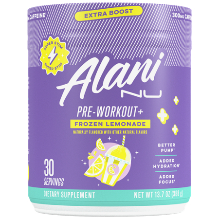 Alani Nu Pre-Workout with Extra Boost Frozen Lemonade container front