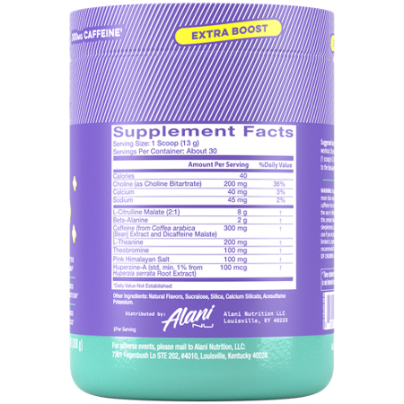 Alani Nu Pre-Workout Frozen Lemonade Supplement Facts