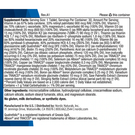 Nordic Naturals Men's Multivitamin Supplement Facts Label