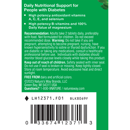 Directions for Natures Way Alive Diabetic Multivitamin Tablets