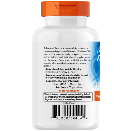 Doctors Best Natural Vitamin K2 MK7 plus D3 bottle back