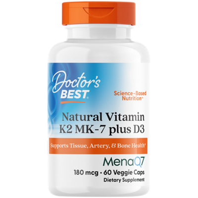 Natural Vitamin K2 MK-7 with MenaQ7 + D3 - Supports Bone Health - 180 MCH (60 Capsules)