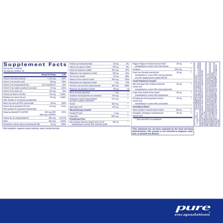 Supplement Facts label for Pure Encapsulations multivitamin